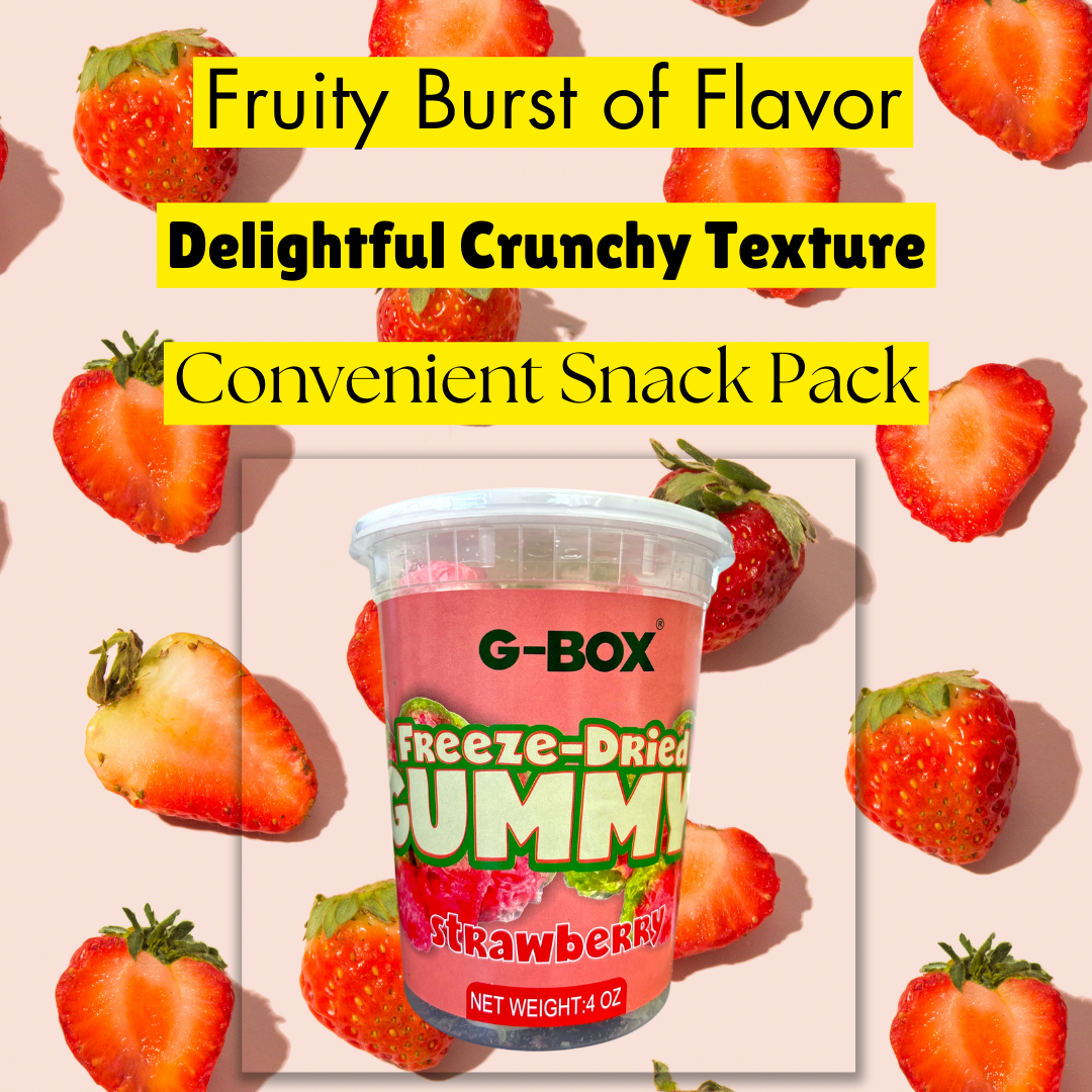 G-BOX 4 OZ Freeze Dried Strawberry Gummies, TikTok Trend Items, Freeze Dried Candy, Freeze Dried Strawberries, Air-tight Sealed in a Deli Container