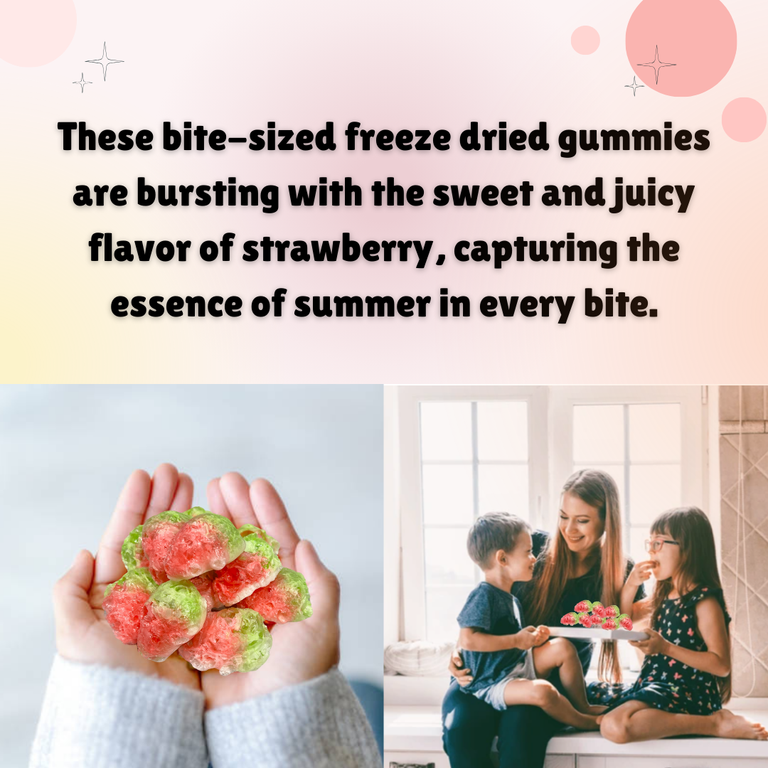 G-BOX 4 OZ Freeze Dried Strawberry Gummies, TikTok Trend Items, Freeze Dried Candy, Freeze Dried Strawberries, Air-tight Sealed in a Deli Container