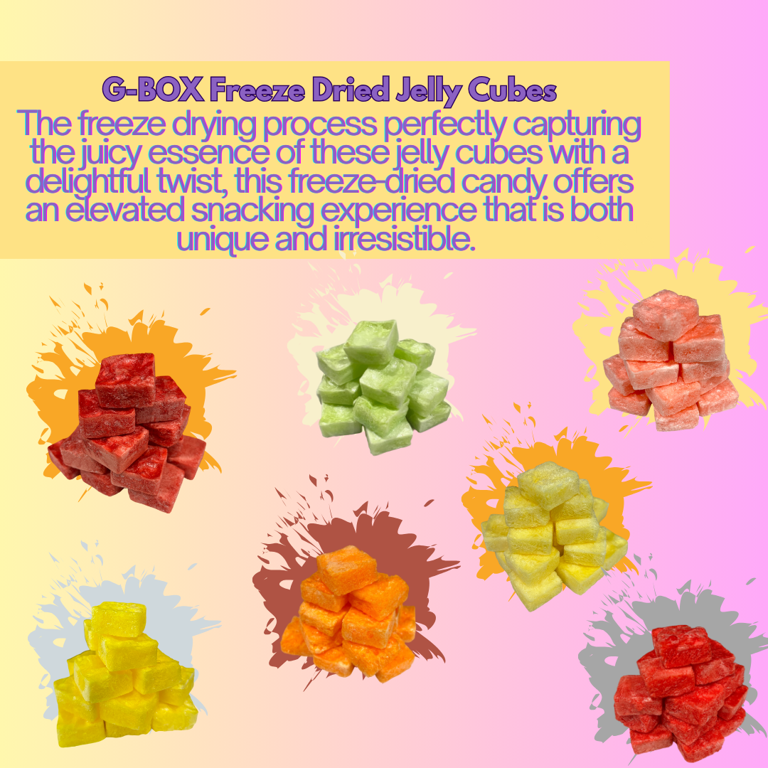 G-Box Freeze Dried Jello Cubes Pink Strawberry Flavor - USA-Made Freeze-Dried Candy