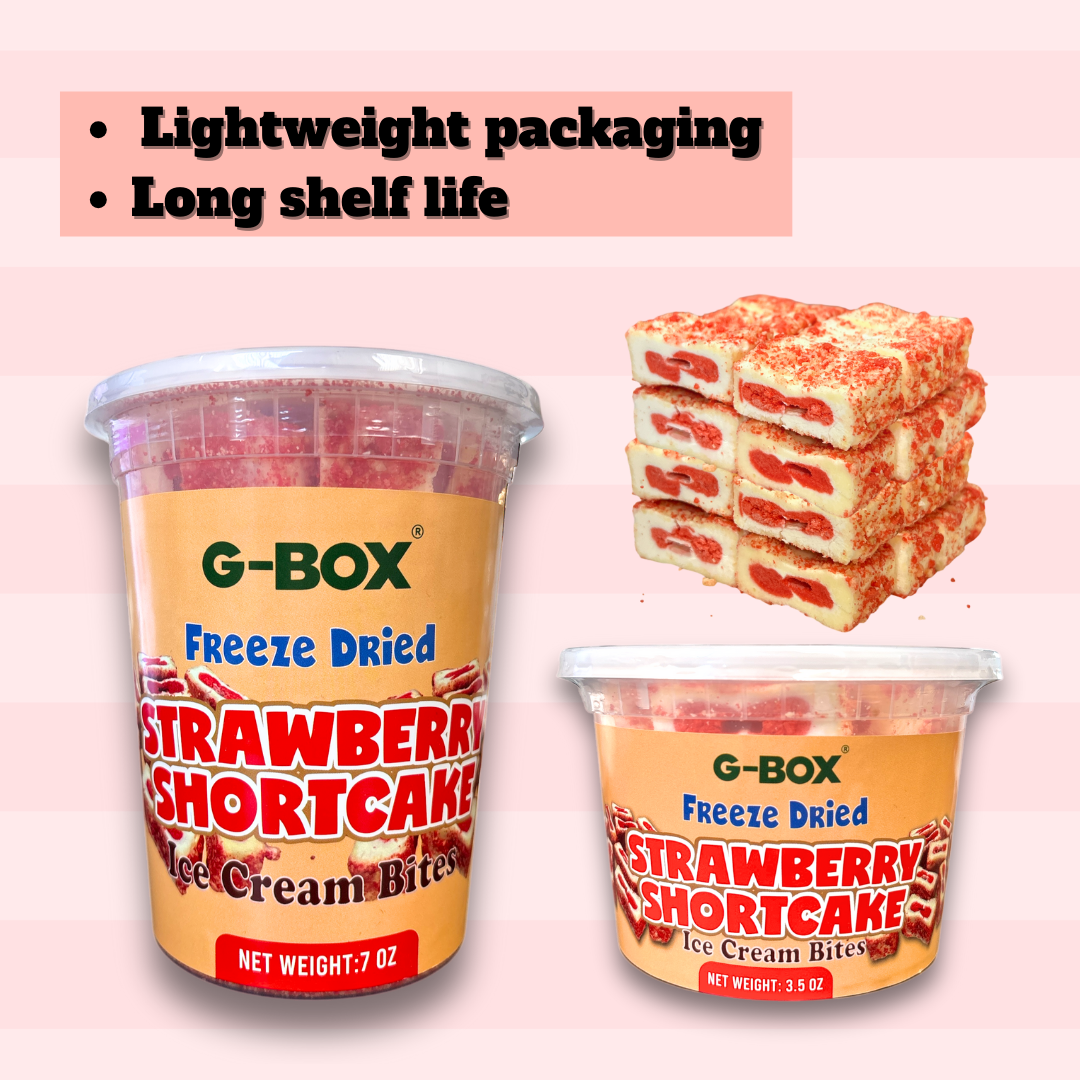 G-BOX Freeze Dried Ice Cream| Crunch Strawberry Shortcake Ice Cream Bites - Perfect for Camping, Outdoor, and Party - Air-tight Sealed in a Deli Container