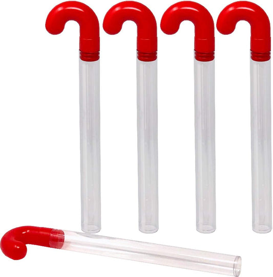 Empty Clear Plastic Holiday Candy Cane Tubes with Red Topper With Stickers