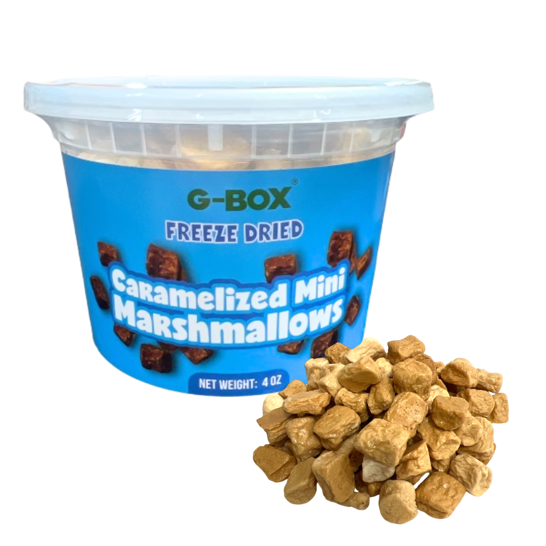 G-BOX Freeze Dried Caramelized Marshmallows Mini in Air Tight Container Freeze Dried Marshmallows Freeze Dried Candy Freeze Dried Mini Marshmallows