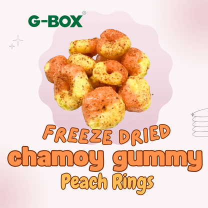 G-BOX Freeze Dried Peach Rings Tajin Chamoy Gummy Peach Ring 3oz