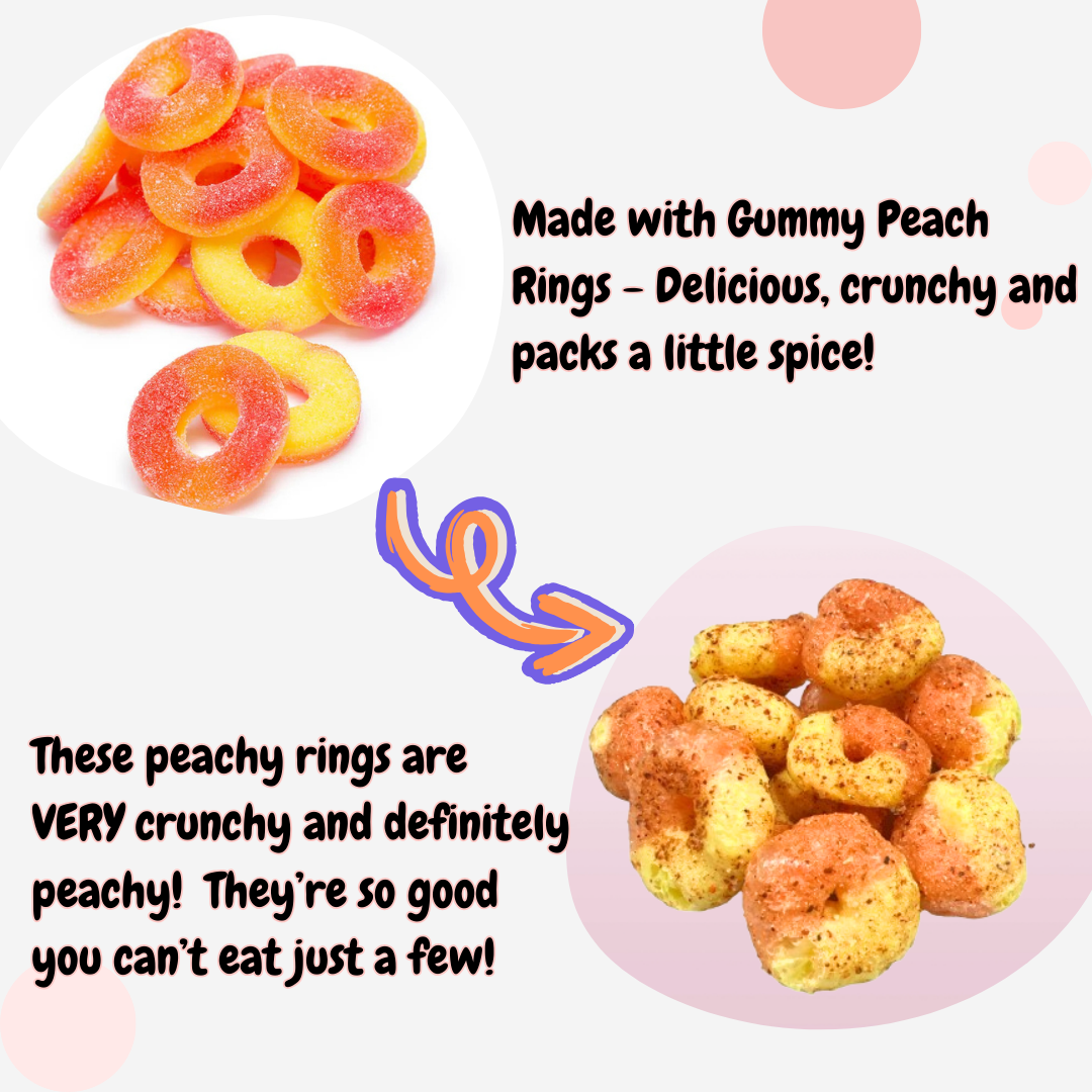 G-BOX Freeze Dried Peach Rings Tajin Chamoy Gummy Peach Ring 3oz