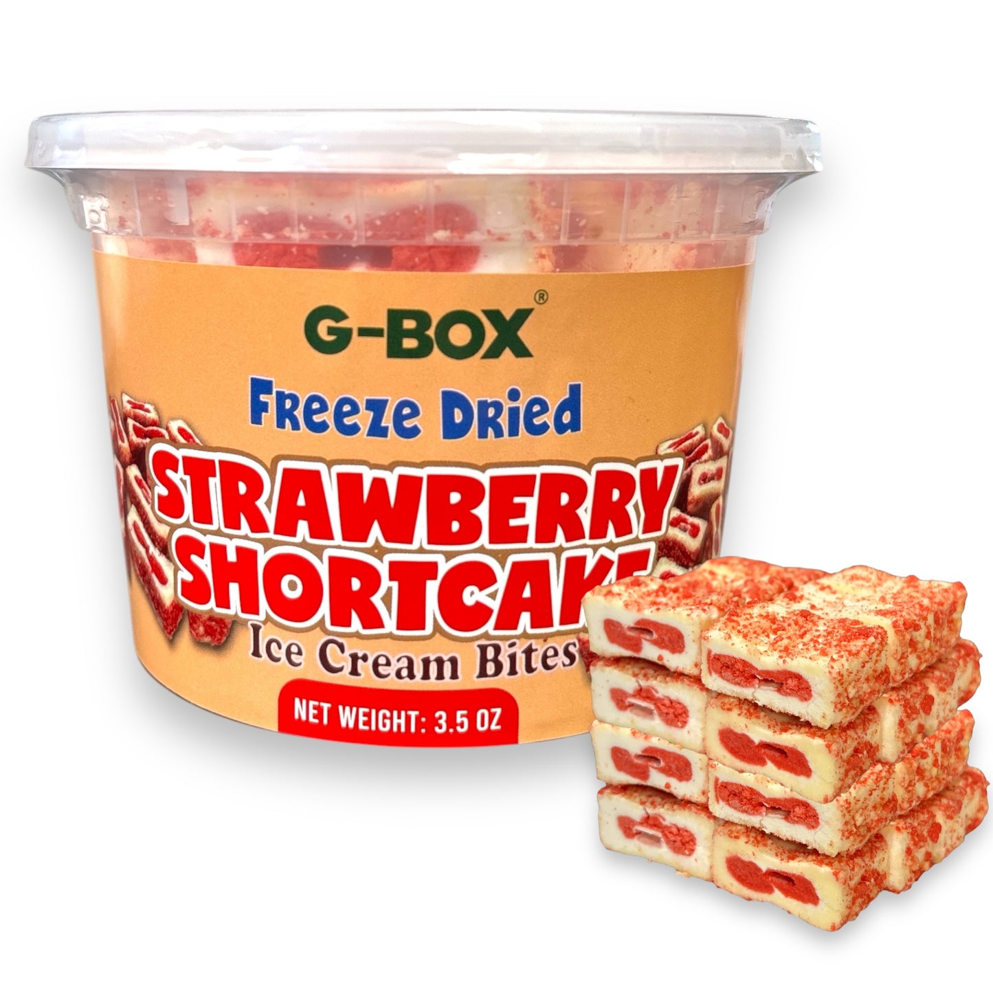 G-BOX Freeze Dried Ice Cream| Crunch Strawberry Shortcake Ice Cream Bites - Perfect for Camping, Outdoor, and Party - Air-tight Sealed in a Deli Container