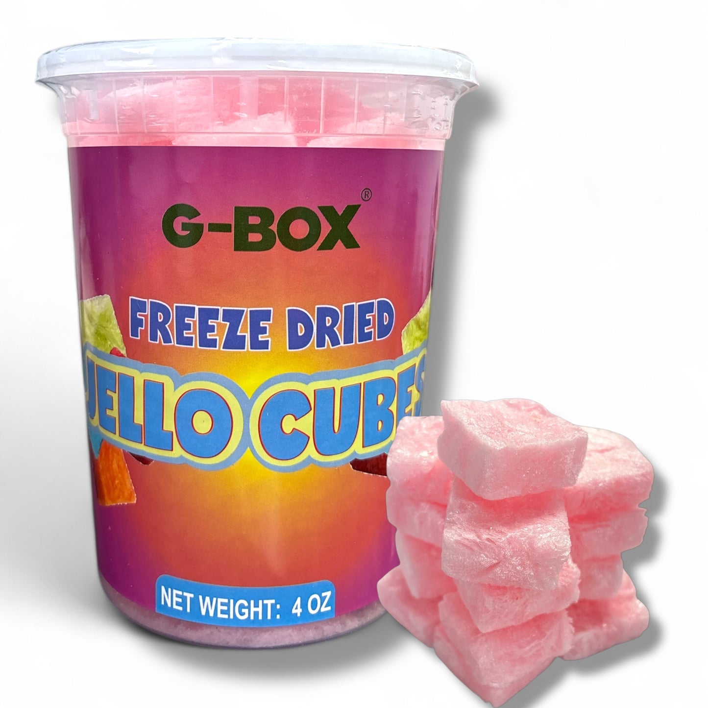 G-Box Freeze Dried Jello Cubes Pink Strawberry Flavor - USA-Made Freeze-Dried Candy