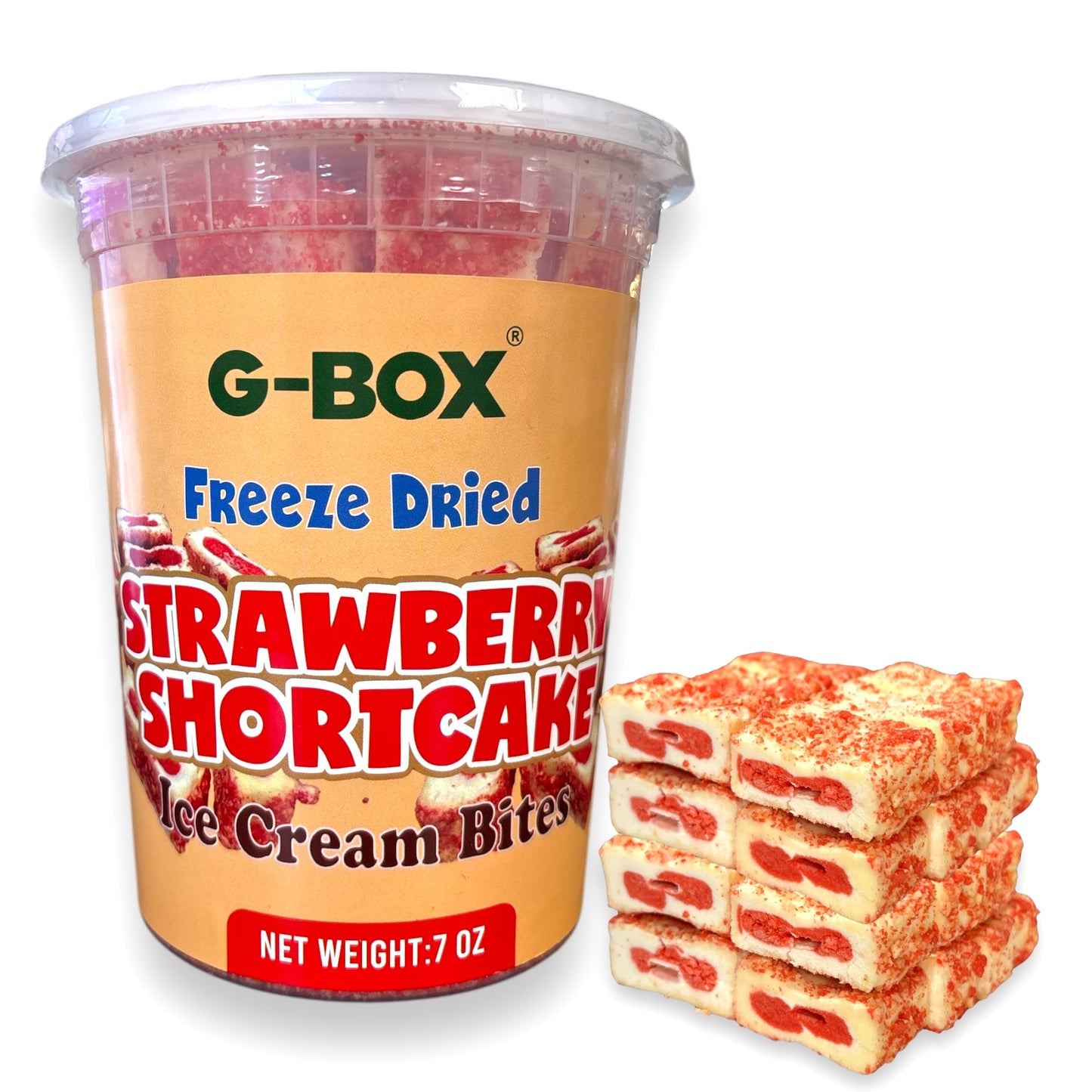 G-BOX Freeze Dried Ice Cream| Crunch Strawberry Shortcake Ice Cream Bites - Perfect for Camping, Outdoor, and Party - Air-tight Sealed in a Deli Container