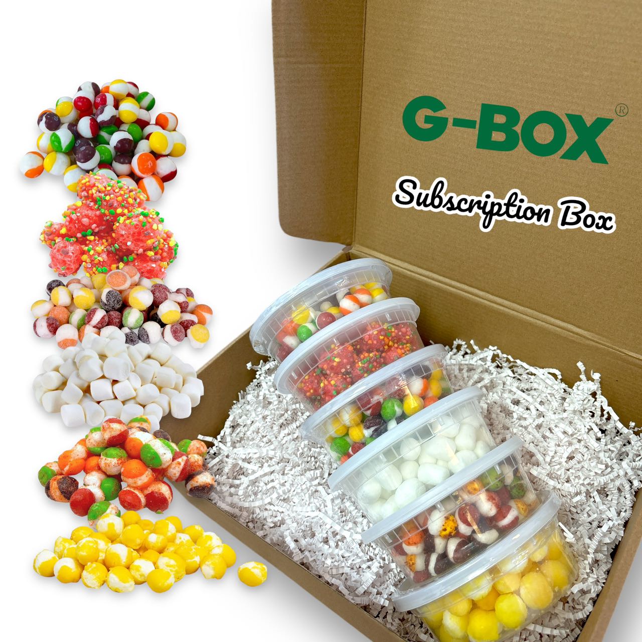 G-BOX Freeze Dried Candy Monthly Subscription Box - 10 Containers + Freebies